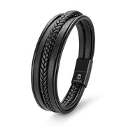 Multi Layer Armband Hochwertiges Rindsleder Mit Edelstahl Magnetverschluss Unisex Tiefschwarz 19 21 23 cm Geschenkbox