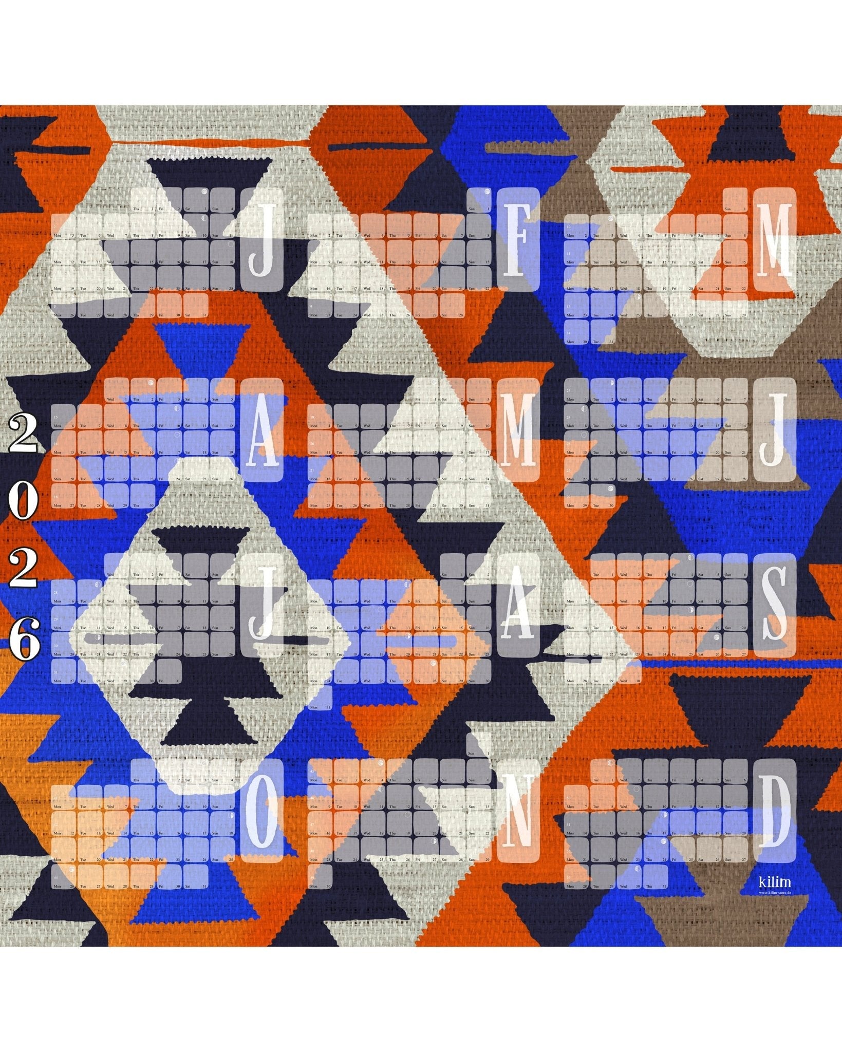 Wandkalender Kilim Diamond orange rot