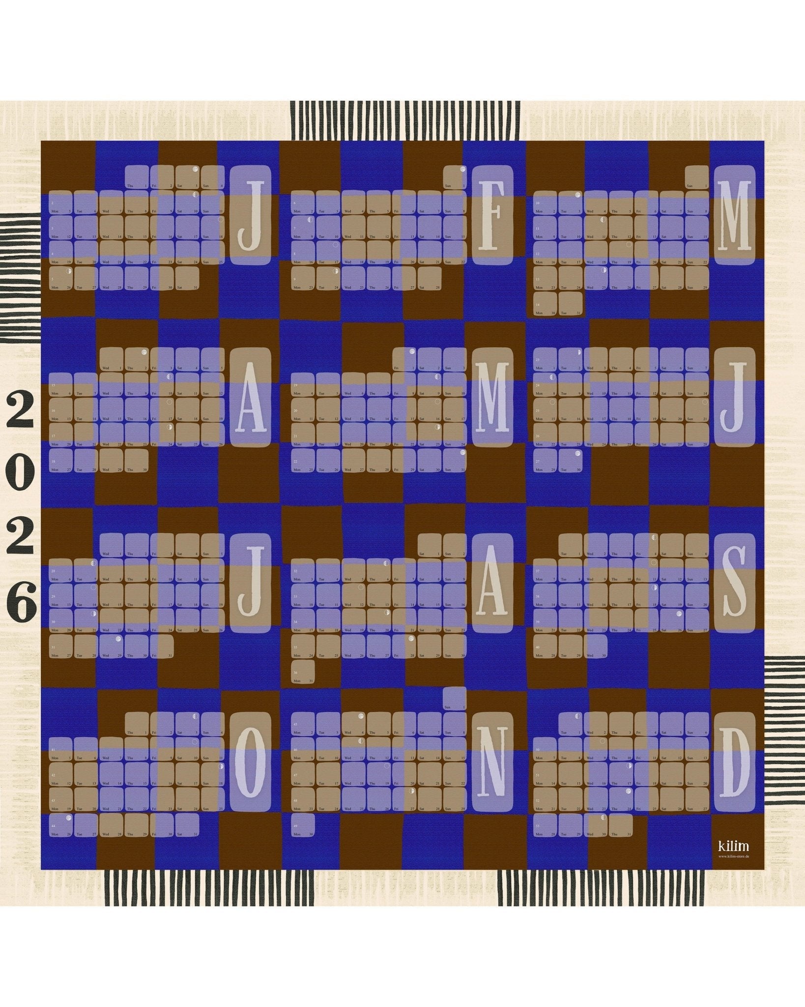 Wandkalender // Kilim Karo blau braun