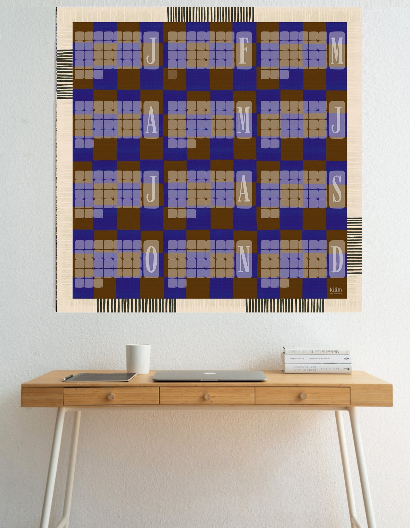 Wandkalender // Kilim Karo blau braun