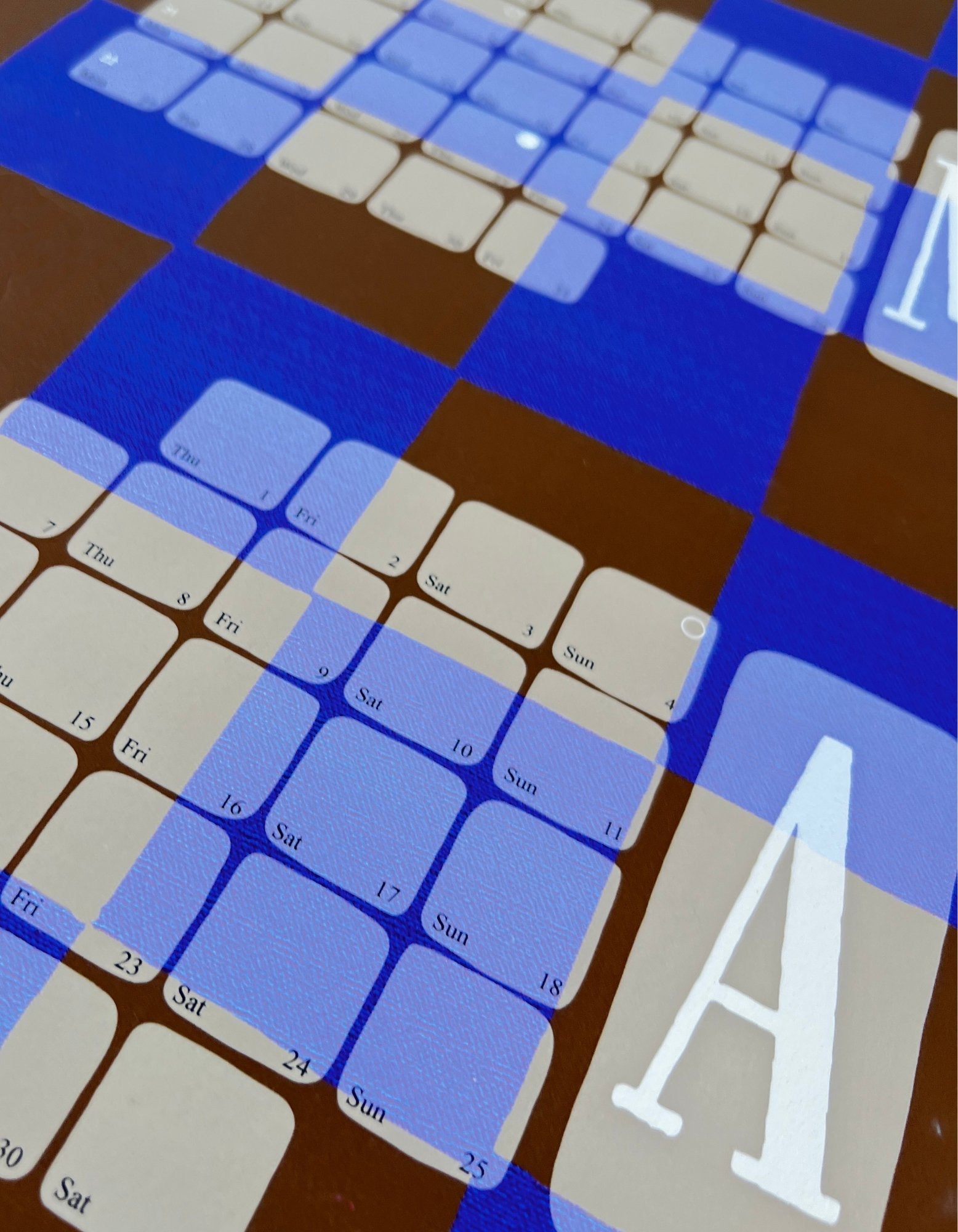 Wandkalender // Kilim Karo blau braun