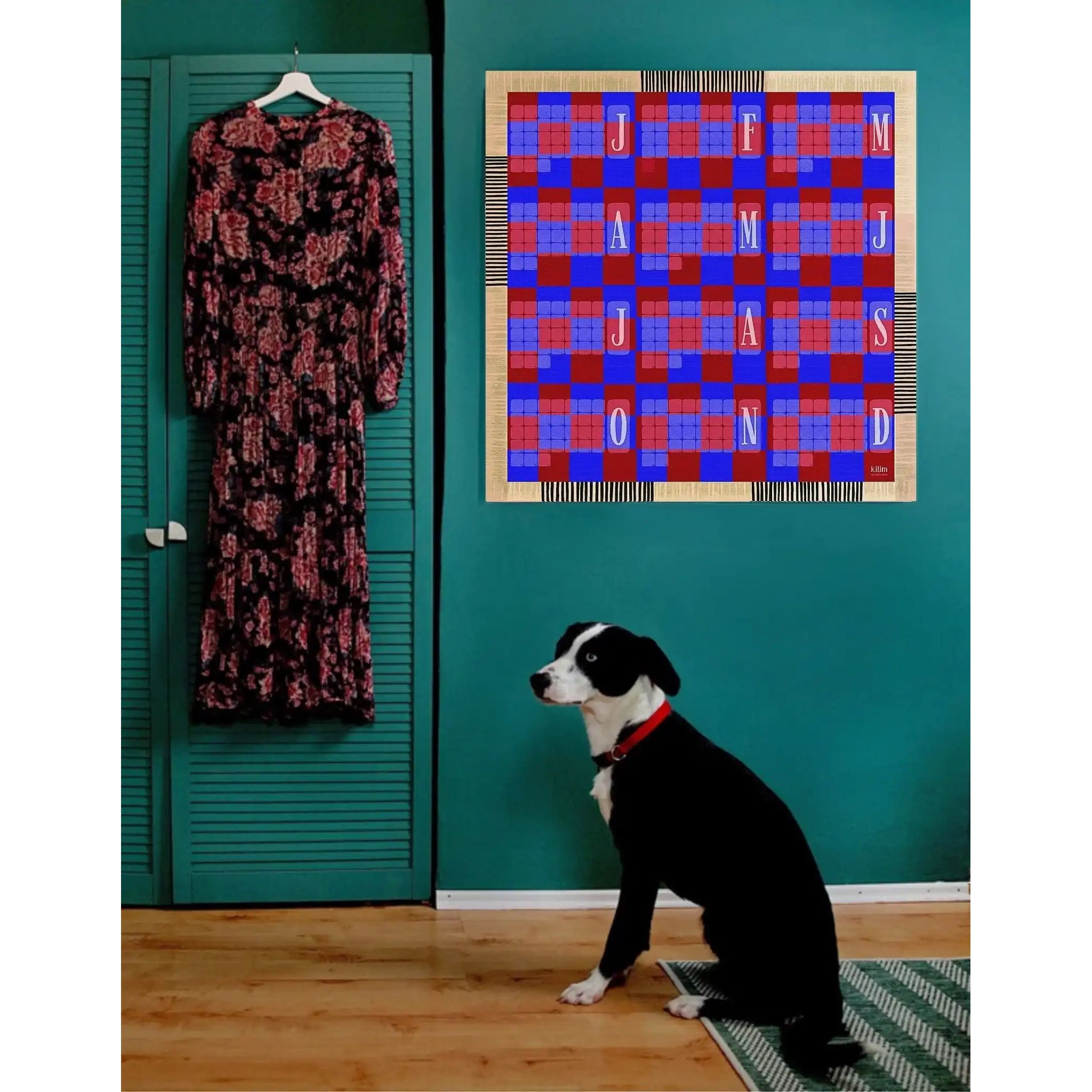 Wandkalender // Kilim Karo blau rot