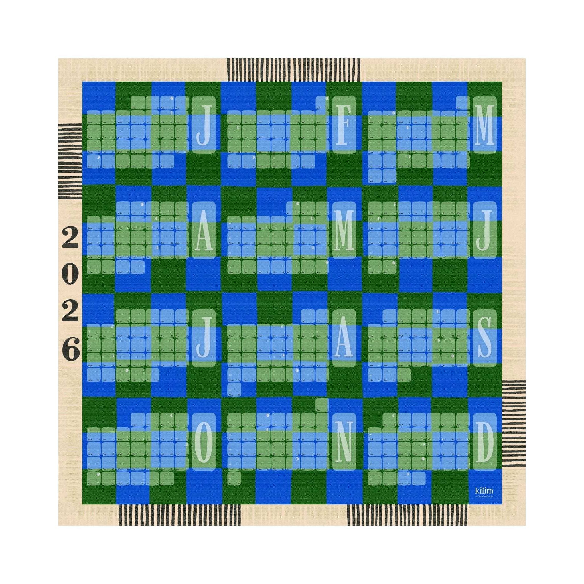 Wandkalender // Kilim Karo grün türkis