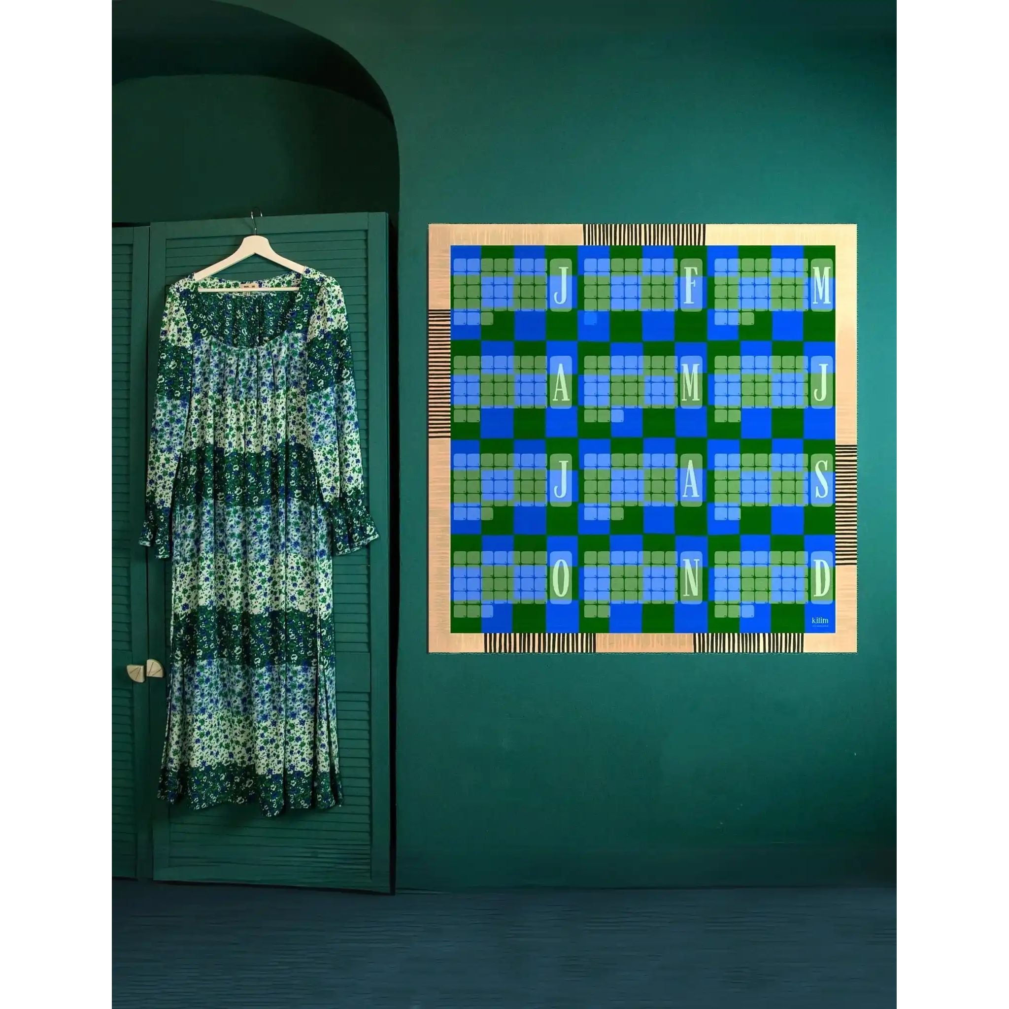 Wandkalender // Kilim Karo grün türkis