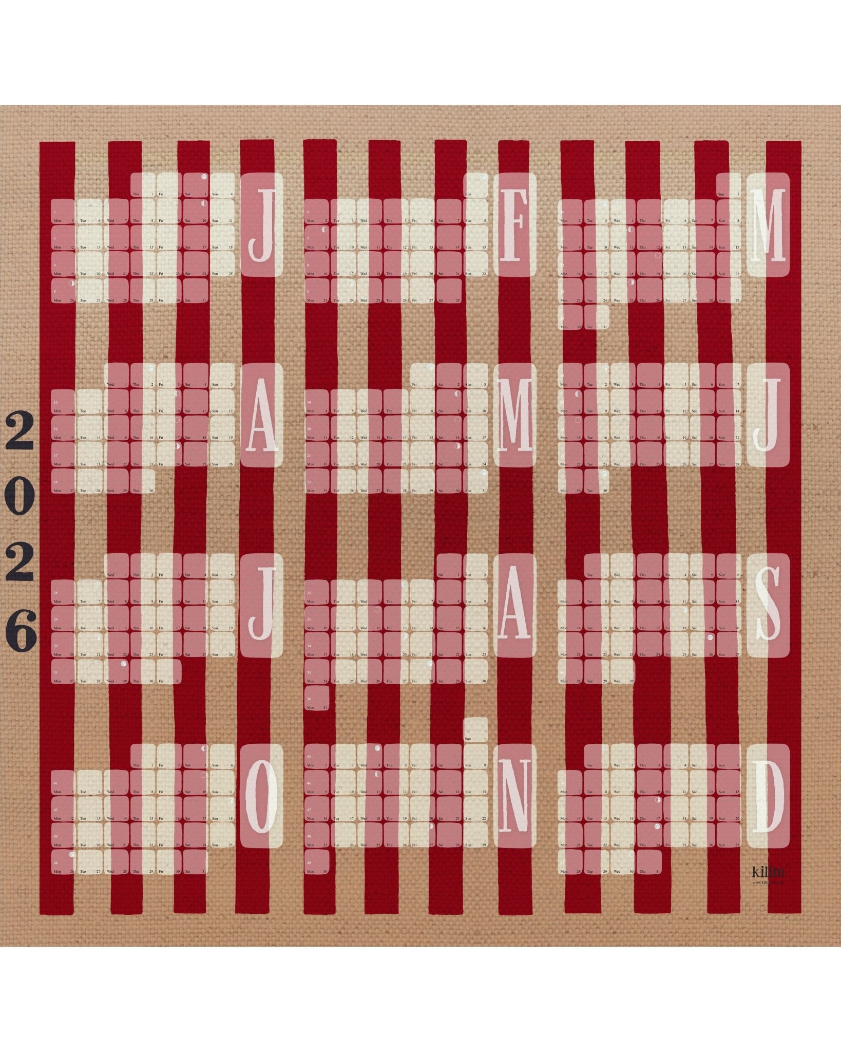 Wandkalender // Kilim Stripe creme rot
