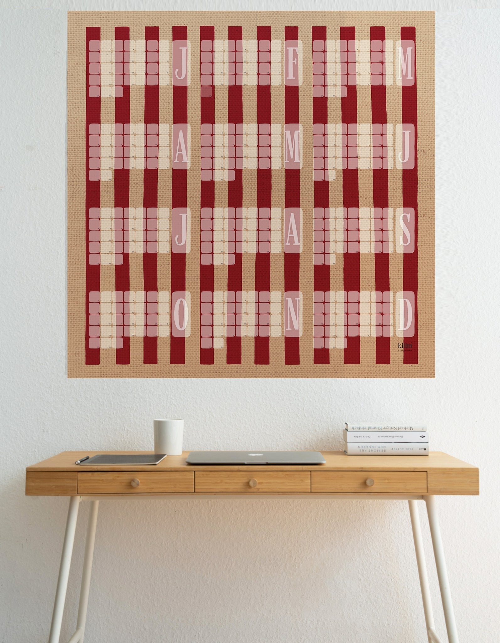 Wandkalender // Kilim Stripe creme rot