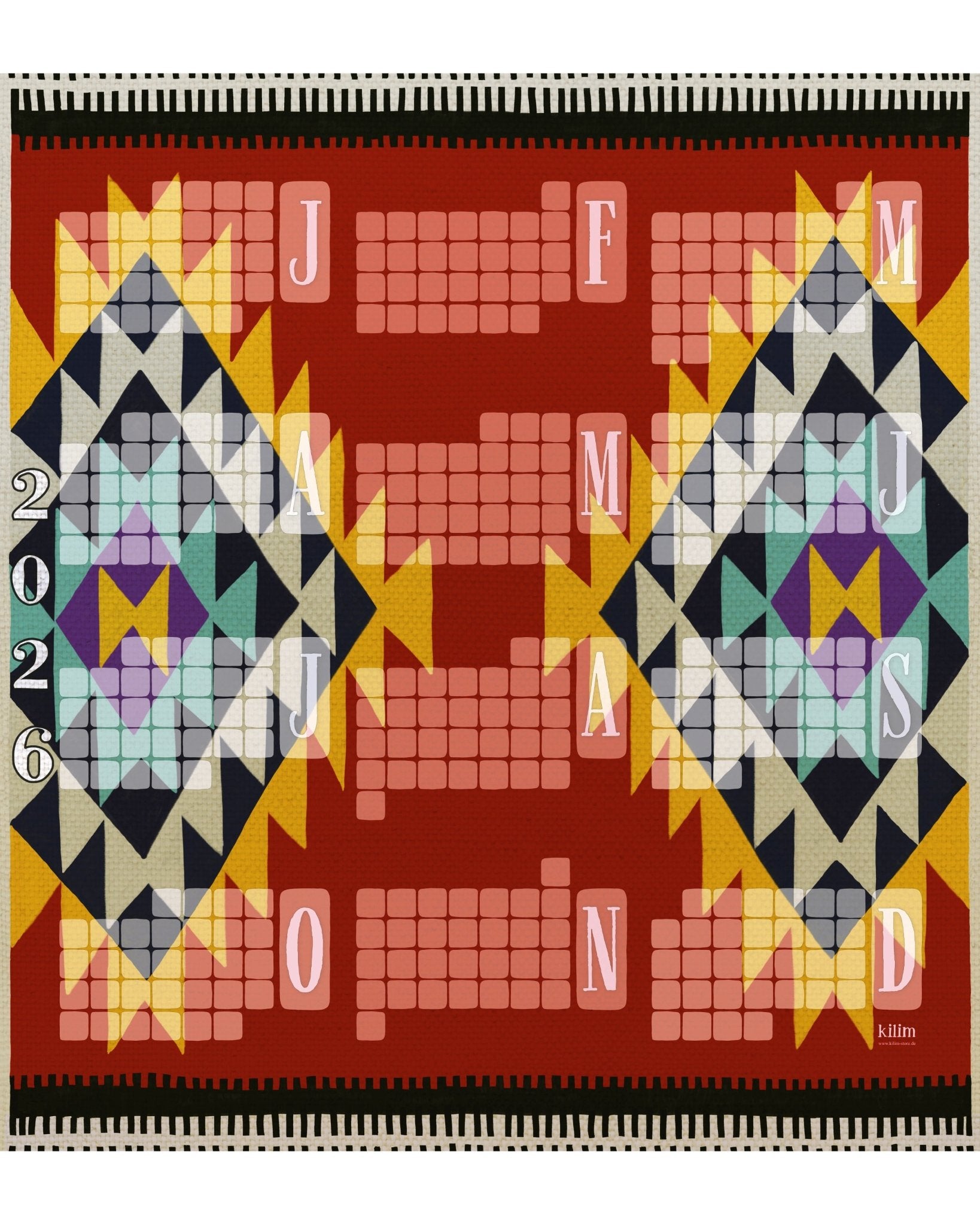 Wandkalender // Special Edition: Kilim Peacock rostbraun