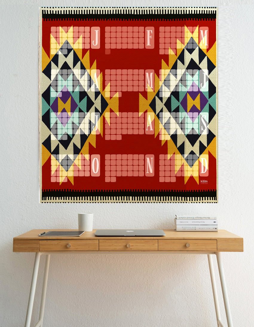 Wandkalender // Special Edition: Kilim Peacock rostbraun