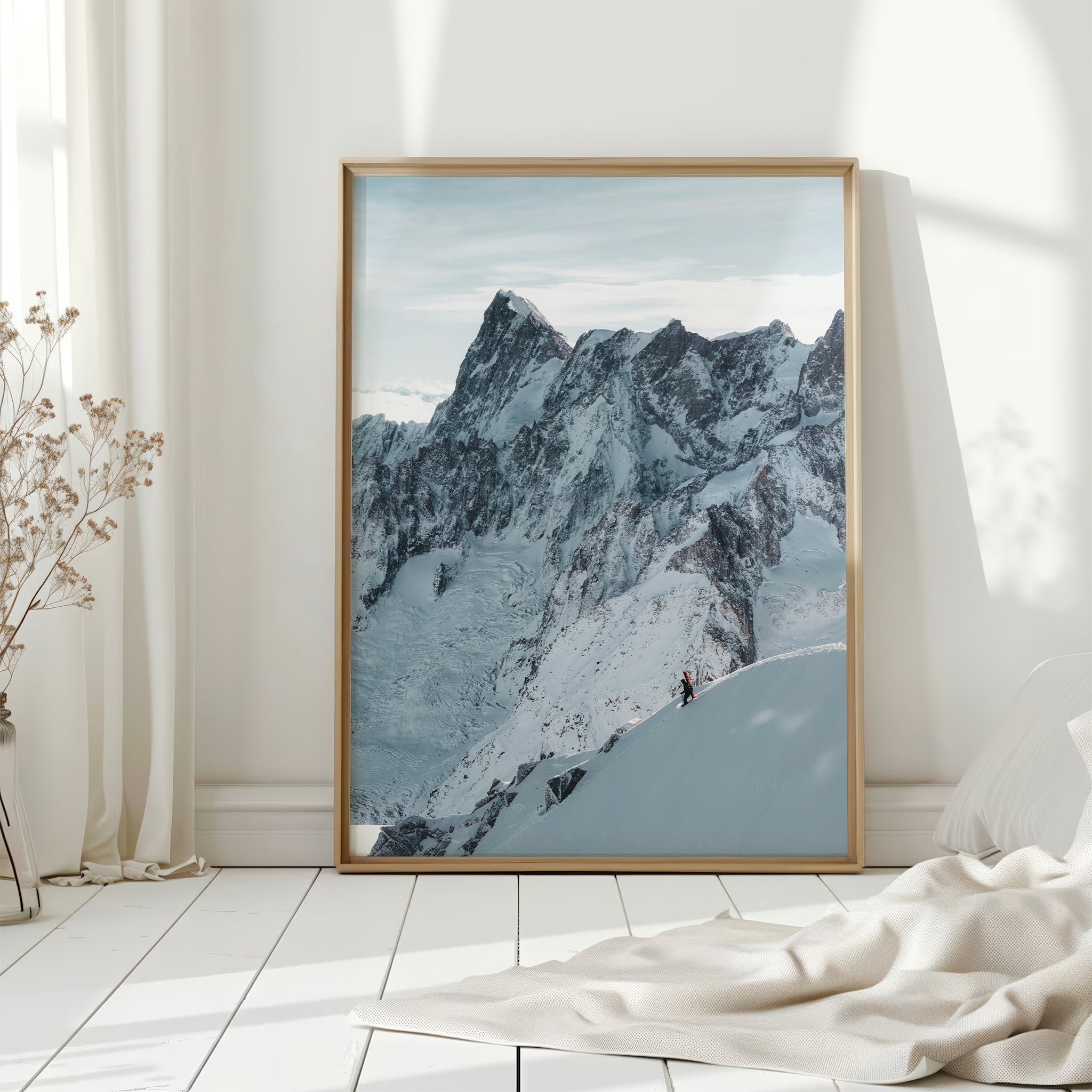 Skier Descending the Iconic Midi Arete | Alpine Mountain Wall Art Print