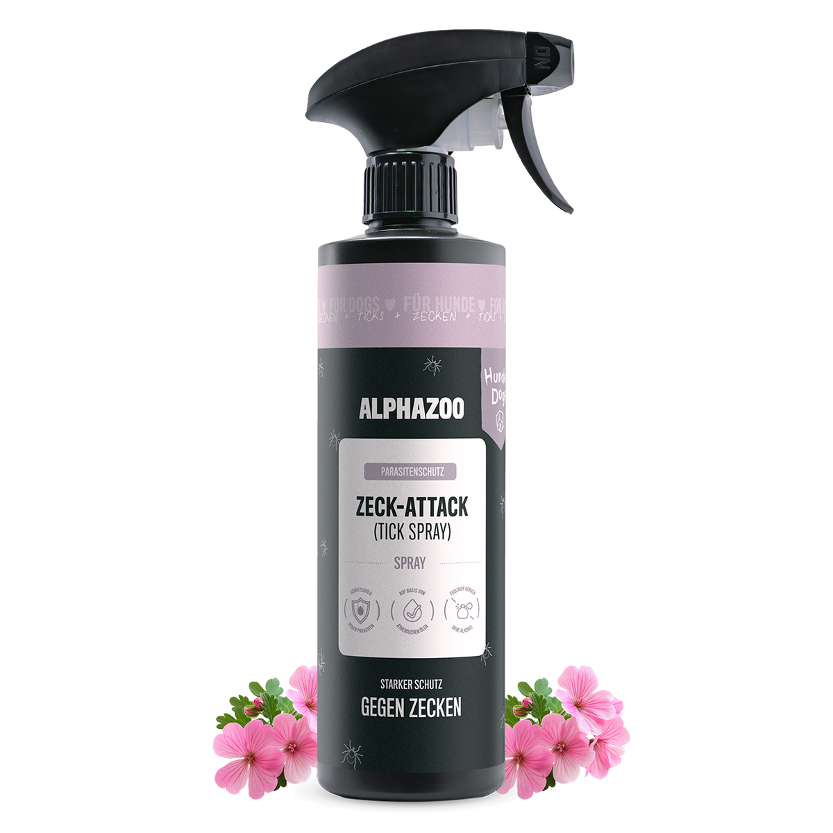 ZeckAttack Zeckenspray für Hunde in 500ml Flasche, effektiver natürlicher Zeckenschutz für Hunde.