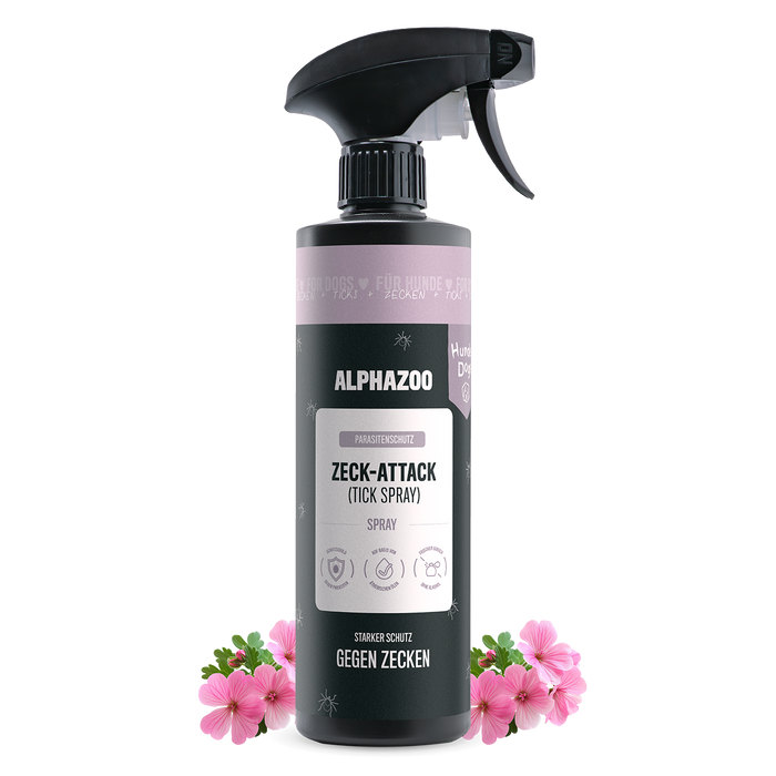 ZeckAttack Zeckenspray für Hunde in 500ml Flasche, effektiver natürlicher Zeckenschutz für Hunde.